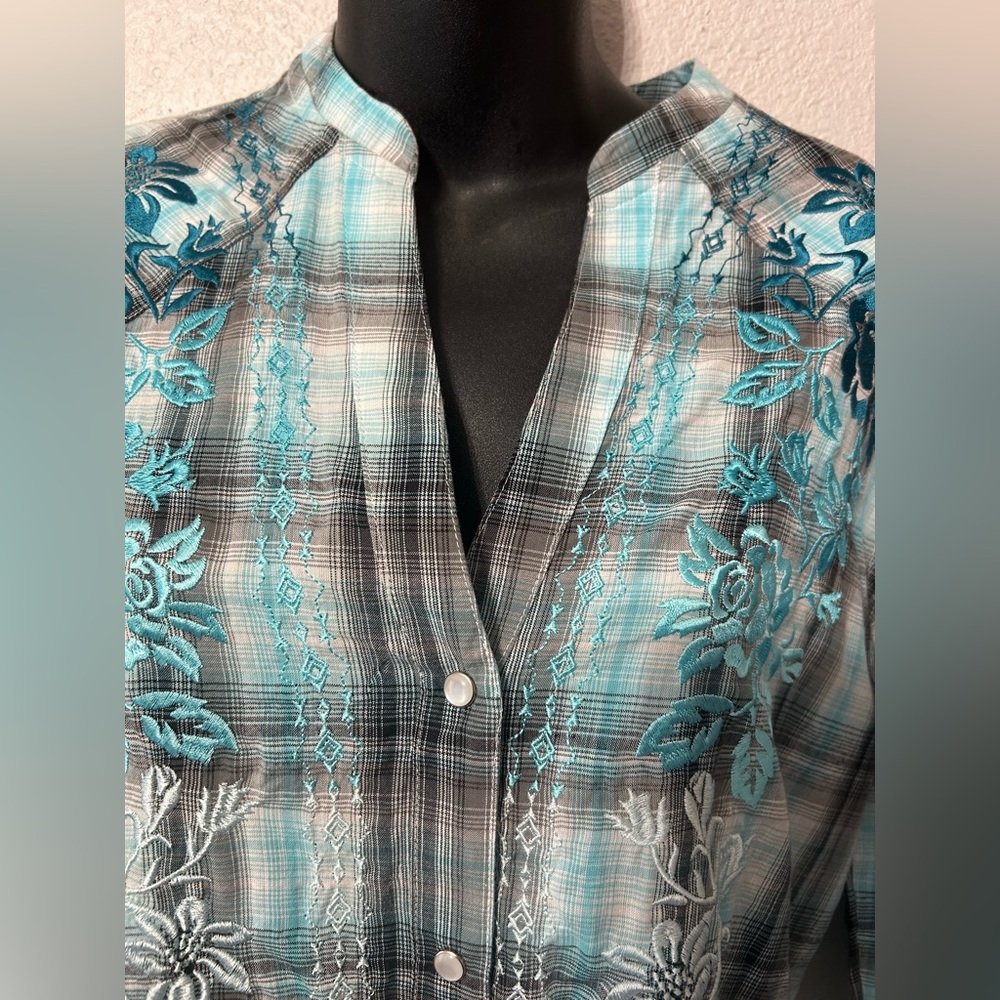 Panhandle Plaid Pearl Snap Shirt Size Medium NWT - Picture 9 of 16